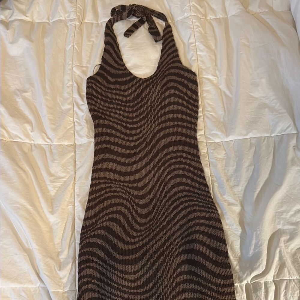 H&M Brown Tan Halter Sheath Dress